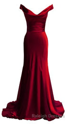 red mermaid off shoulder navy blue prom Dress mermaid satin backless charming Prom Gowns 2026 Prom Dresses
