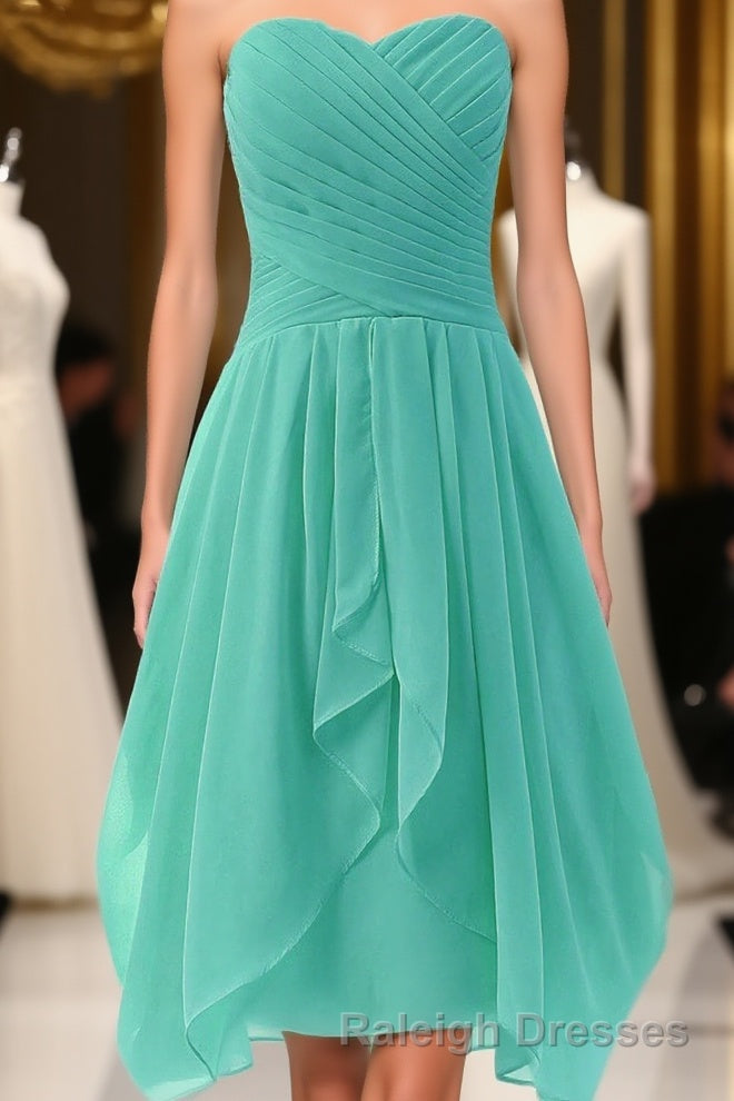 Mint A Line Sweetheart Ruffles Short Front High Low Cheap Short Prom Dresses Main image