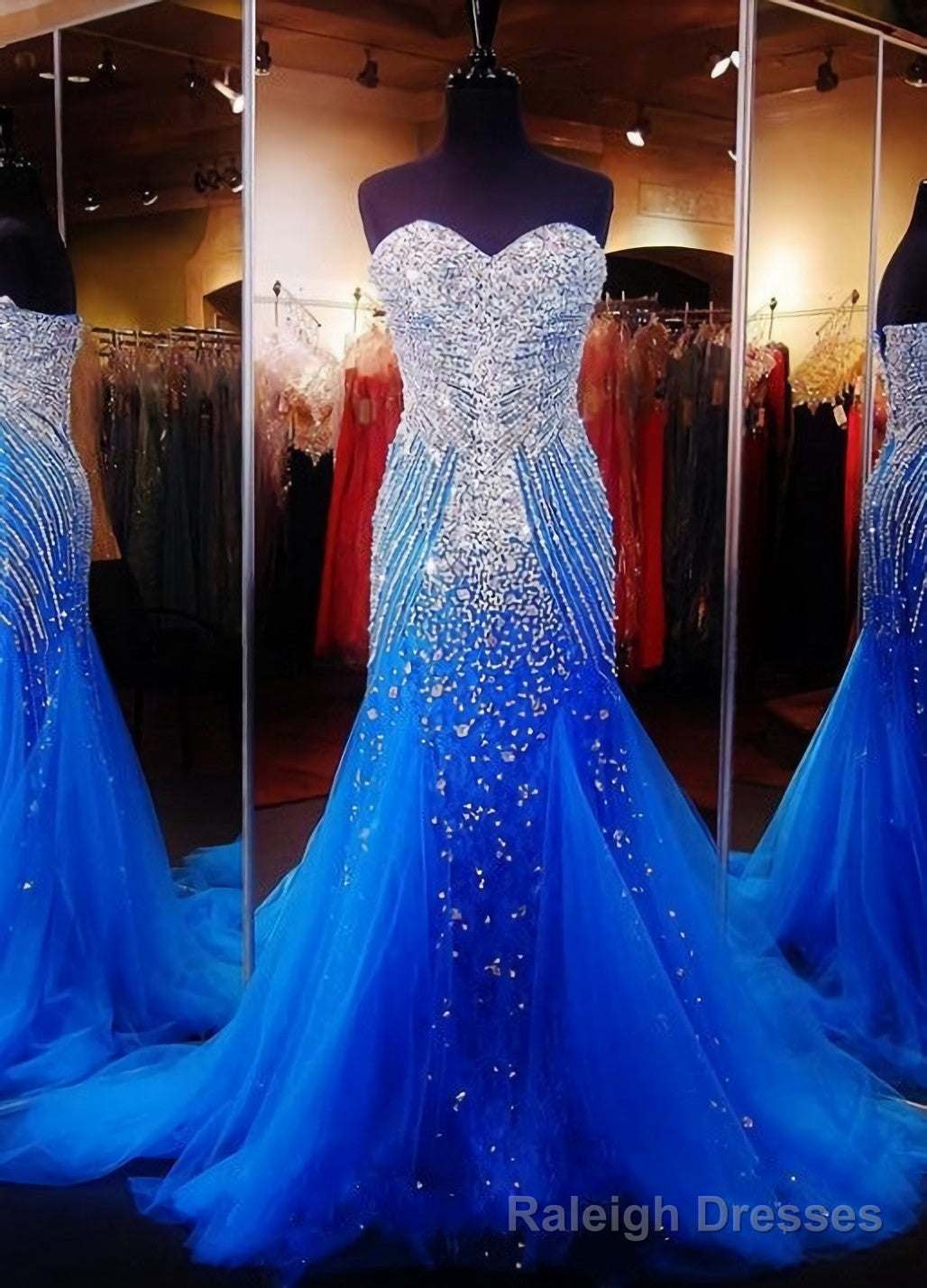 Royal Blue Prom Dresses, Royal Blue Prom Dress, Silver Beaded Formal Gown Mermaid Beadings Prom Dresses, Evening Gowns Tulle Formal Gown For Senior Teens Main image