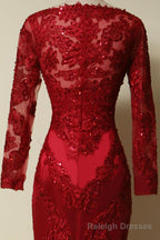 Elegant Long Sleeves Red Lace Mermaid Prom Dress, 2026 Prom Dress, Prom Dress, 2026