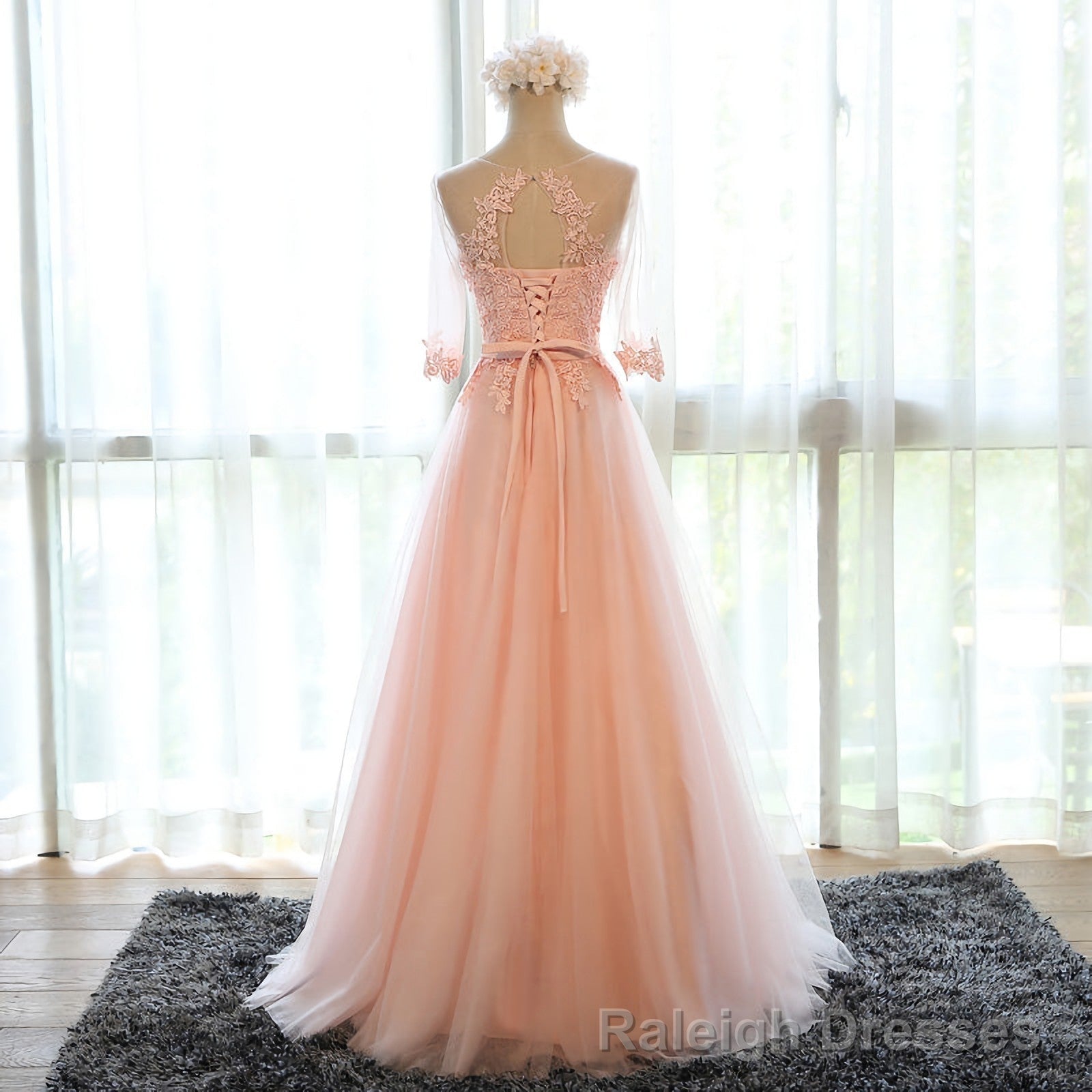 pink chiffon long womens long Prom Dresses Main image
