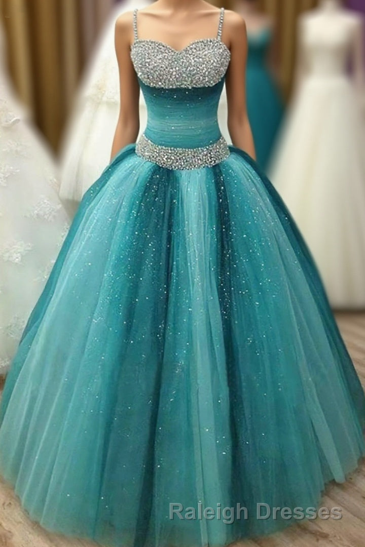 Spaghetti Straps Long Beading Sequin Shiny Modest For Teens Prom Dresses Main image