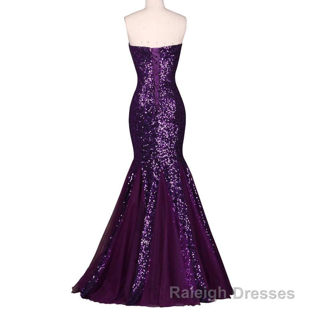 Sequin Long Sparkly Dark Salmon Purple Evening Dress, Elegant Formal Dresses, Mermaid Evening Gowns High Quality Secondary image