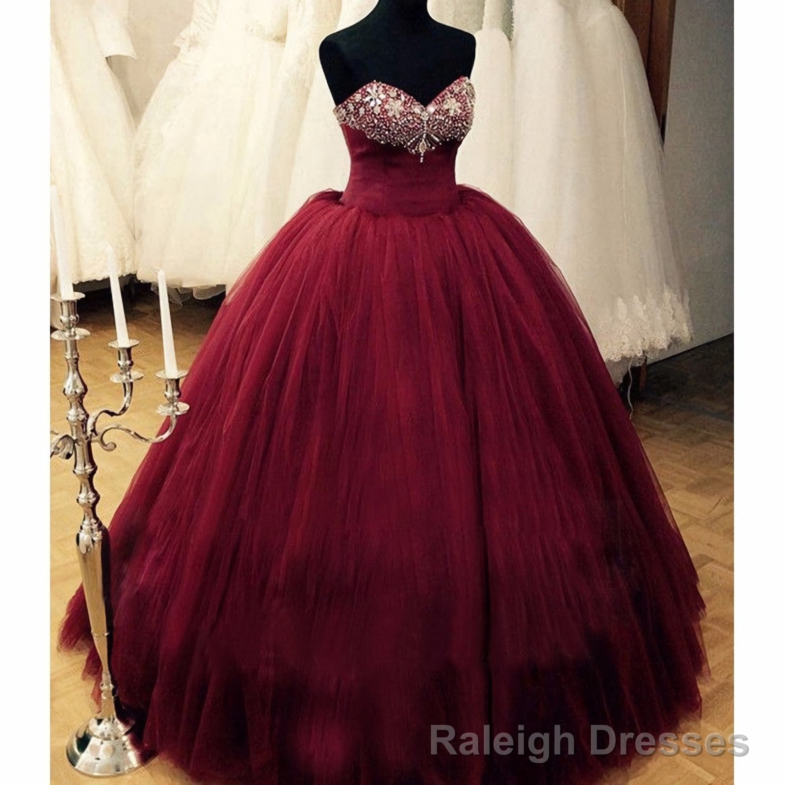 Puffy Burgundy Qinceanera Beaded Top Corest Lace-Up Back Floor Length Princess Vestidos De Debutante Prom Dresses Main image
