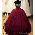 Puffy Burgundy Qinceanera Beaded Top Corest Lace-Up Back Floor Length Princess Vestidos De Debutante Prom Dresses