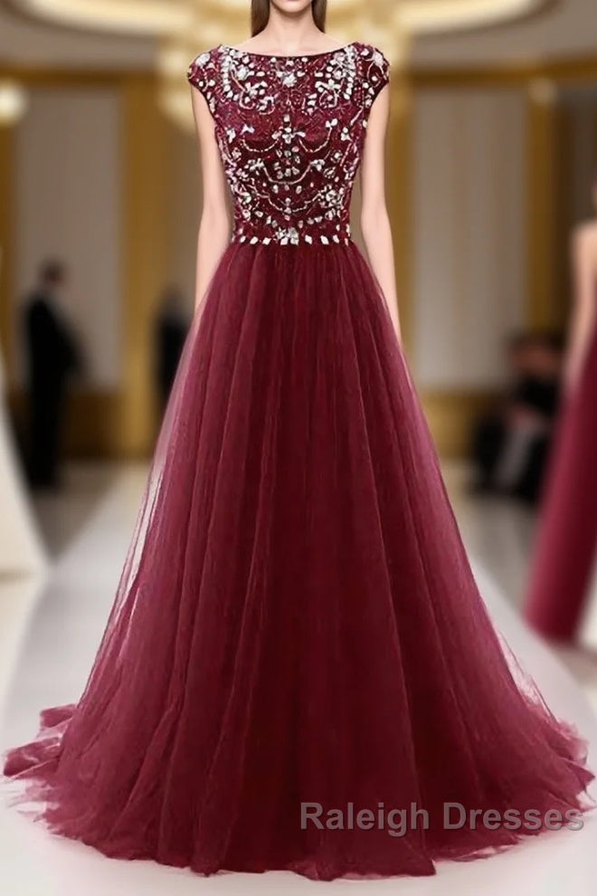 Burgundy Wine Red Beading Long Sexy Prom Dresses