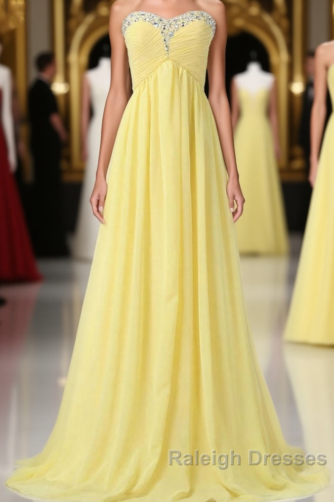 Sweetheart Long Yellow Chiffon Beaded Pregnant High Low For Teens Simple Cheap Bridesmaid Dresses