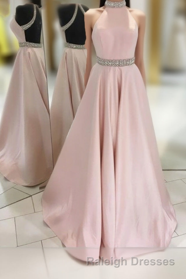 Pink Backless Halter Simple Handmade Plus Size Elegant Prom Dresses Main image
