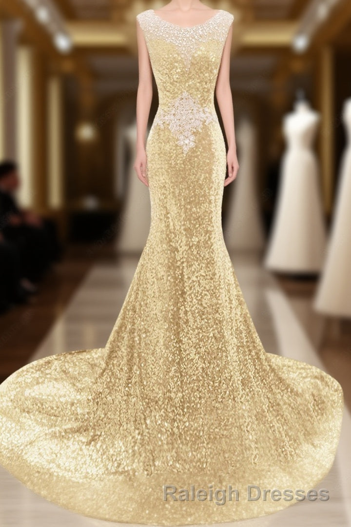 Sequins Court Train Crystal Detailing Trumpet Mermaid Sexy Beading Prom Dresses Main image