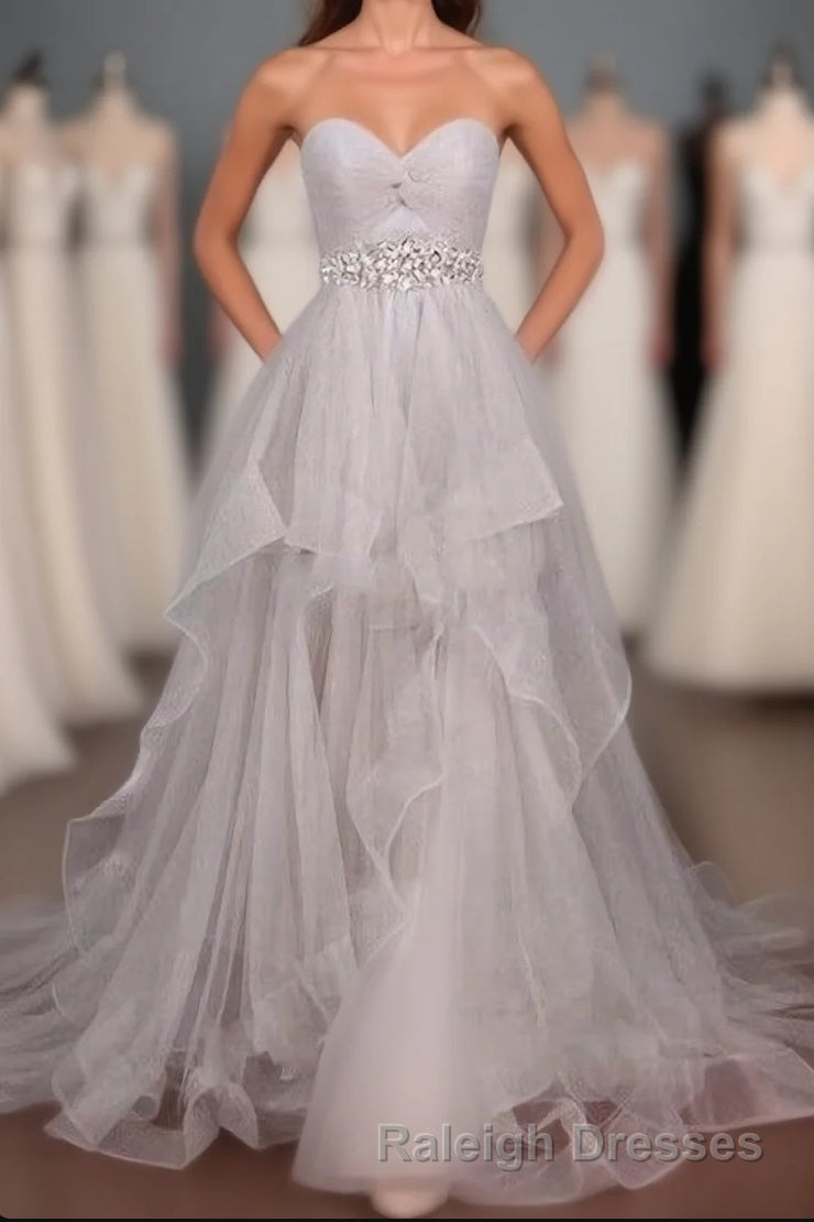 2024 Custom Made Silver Sweetheart Beading Layered Sleeveless Pegeant Prom Dresses