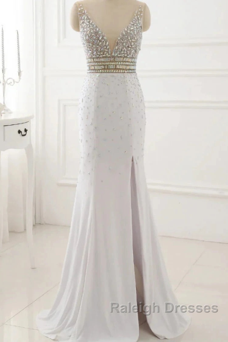 Prom Dress Evening Party Gowns Long Sexy High Slit Chiffon Crystal Secondary image