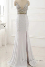 Prom Dress Evening Party Gowns Long Sexy High Slit Chiffon Crystal