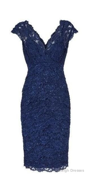 Prom Dress Sexy V Neck Navy Blue Lace Short Mother Of The Bride Dress