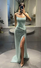 Green/Silver/Red/Brown Gorgeous Shiny High Slit Sexy Long Sequined Evening Dress Prom Dress Party Dress