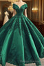 Prom Dress Elegant Green Satin Ball Gown Wedding Dresses Lace Embroidery Beaded Off The Shoulder For Bridal Prom