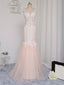 Prom Dresses Mermaid See Through Tulle Appliques Lace Long Prom Gown