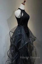 Prom Dresses Sparkle & Shine Dress Wedding Partysleeveless Halter Wednesday Addams Family Sequined With Crystals Sequin Ruffles