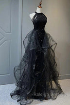 Prom Dresses Sparkle & Shine Dress Wedding Partysleeveless Halter Wednesday Addams Family Sequined With Crystals Sequin Ruffles