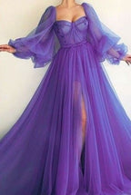 Purple Elegant Tulle Long Formal Prom Dress Evening Gown Party Dress