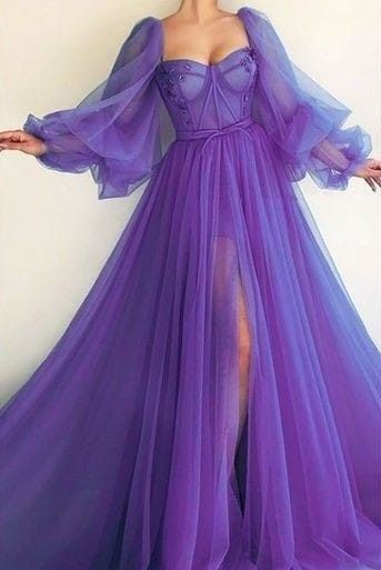 Purple Elegant Tulle Long Formal Prom Dress Evening Gown Party Dress