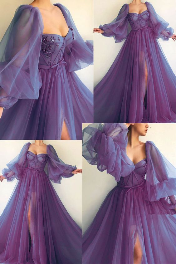 Purple Elegant Tulle Long Formal Prom Dress Evening Gown Party Dress