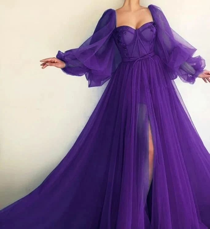 Purple Elegant Tulle Long Formal Prom Dress Evening Gown Party Dress