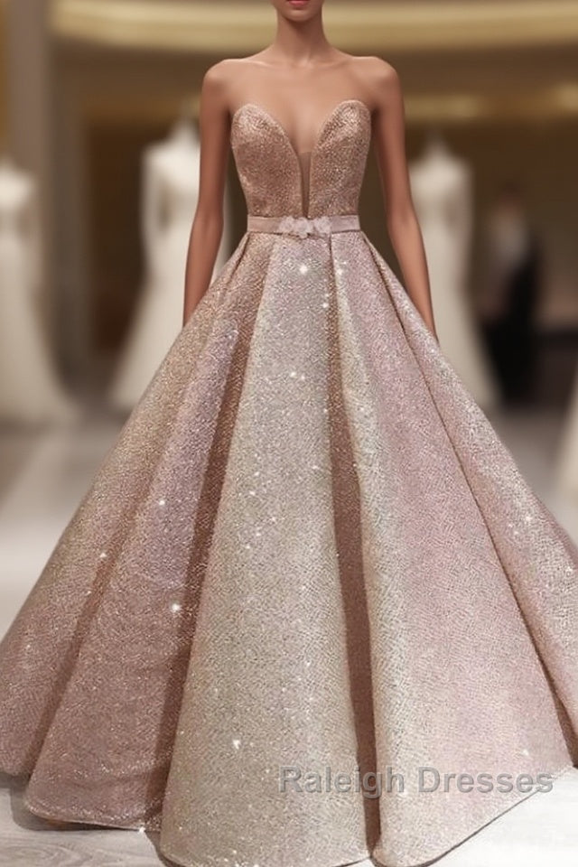 Puffy Robe De Soiree Ball Gown Sweetheart Sequins Sparkle Long Prom Dresses Prom Gown Evening Dresses Main image