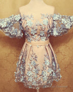 Puffy Sleeves Homecoming Dress With 3D Flowers