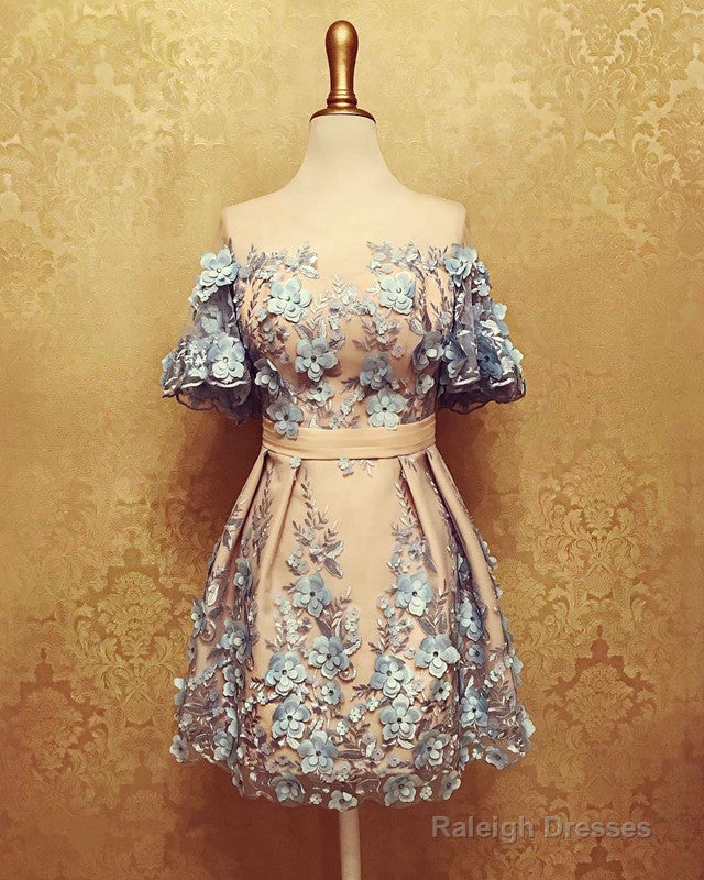 Puffy Sleeves Homecoming Dress With 3D Flowers