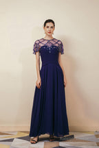 A Line Chiffon Beading Long Zipper Back Mother of the Bride Dresses