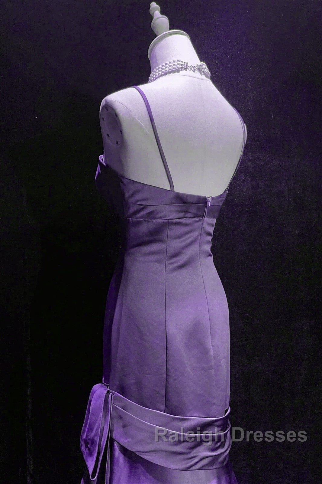 Purple A-Line Mermaid Straps Prom Dresses Purple Satin Prom Dresseses