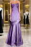 Purple A-Line Mermaid Straps Prom Dresses Purple Satin Prom Dresseses