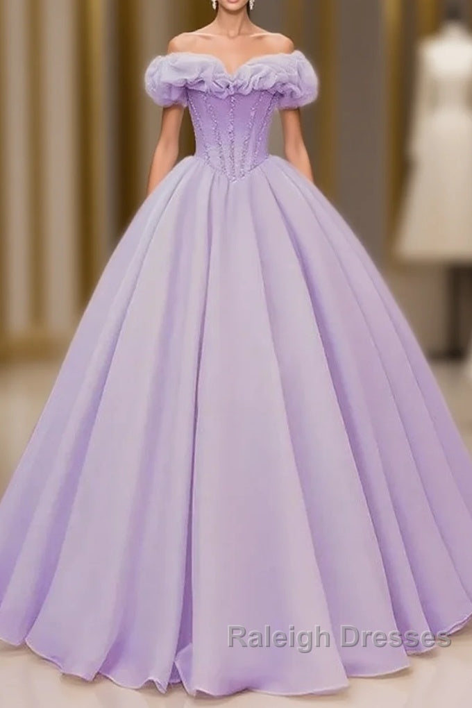 Purple A-Line Off Shoulder Long Ball Dress Purple Dress Prom Dresses Main image