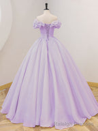Purple A Line Off Shoulder Long Prom Dresses, Purple Sweet 16 Dress