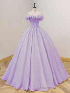 Purple A Line Off Shoulder Long Prom Dresses, Purple Sweet 16 Dress