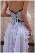 Purple A-Line Strapless Chiffon Pleated Prom Dresses Long Chic Lace Graduation Prom Dresses