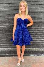 Purple A Line Sweetheart Sequins Short Homecoming Dress with Pockets