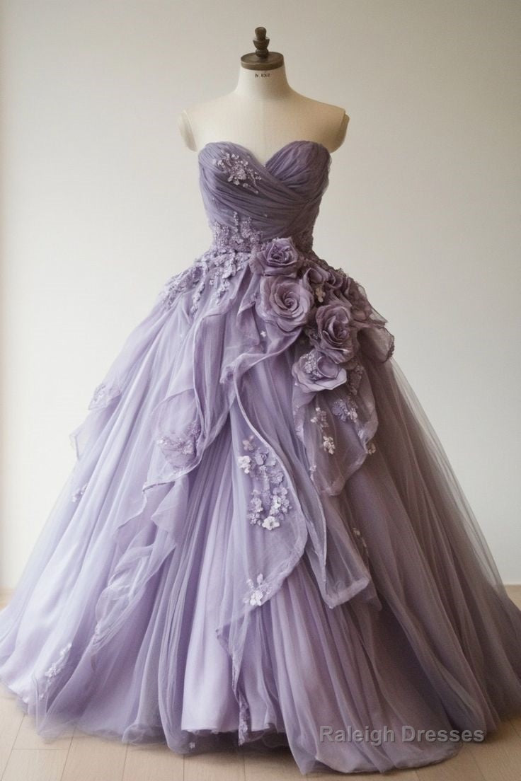Purple A-Line Sweetheart Tulle Applique Long Prom Dress Sweet Evening Dress Secondary image