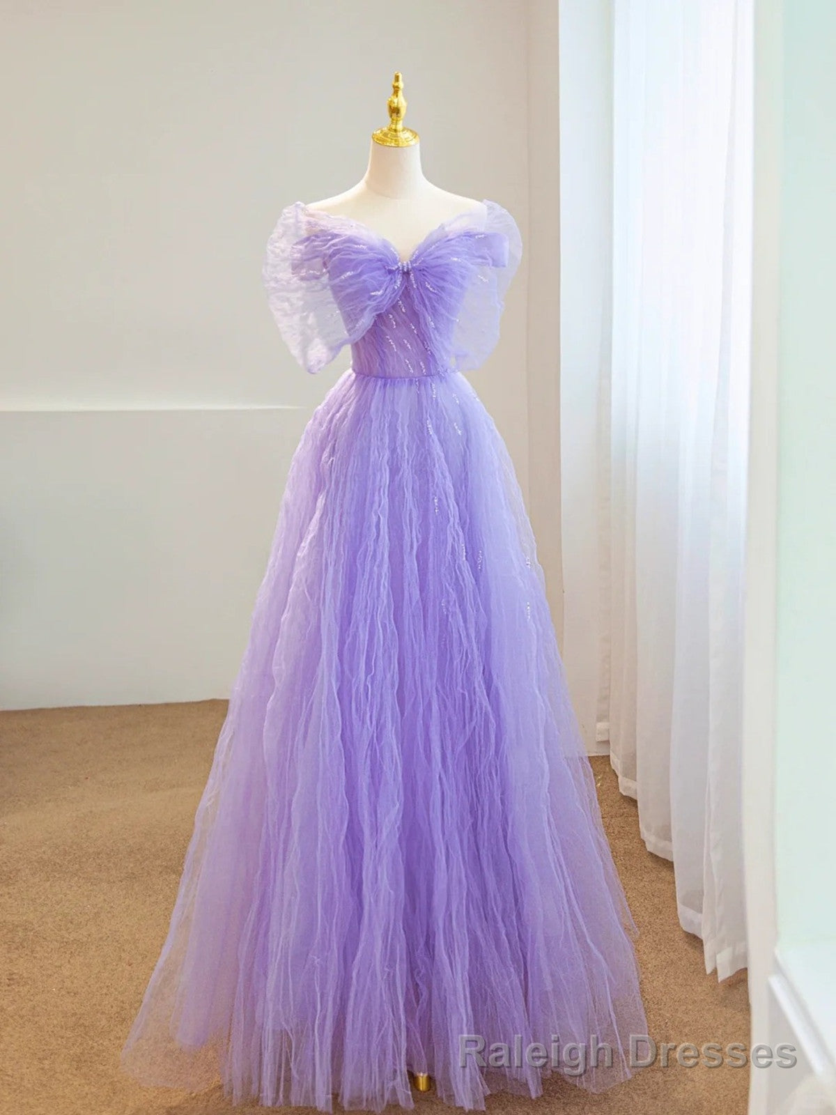 Purple A-line Sweetheart Tulle Long Formal Dress, Beaded Purple Prom Dress Main image