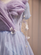 Purple A-Line Tulle Long Formal Prom Dress, Off Shoulder Purple Graduation Dress