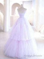 Purple A line Tulle Long Prom Dresses, Purple Prom Graduation Dresses