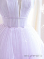 Purple A line Tulle Long Prom Dresses, Purple Evening Graduation Dresses