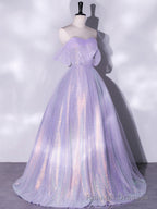 Purple A Line Tulle Sequin Long Prom Dress, Purple Sequin Long Formal Dress