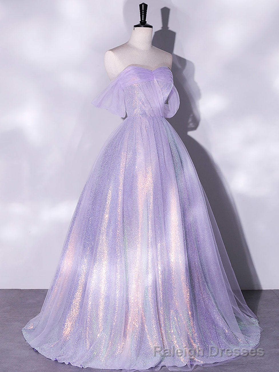 Purple A Line Tulle Sequin Long Prom Dress, Purple Sequin Long Formal Dress