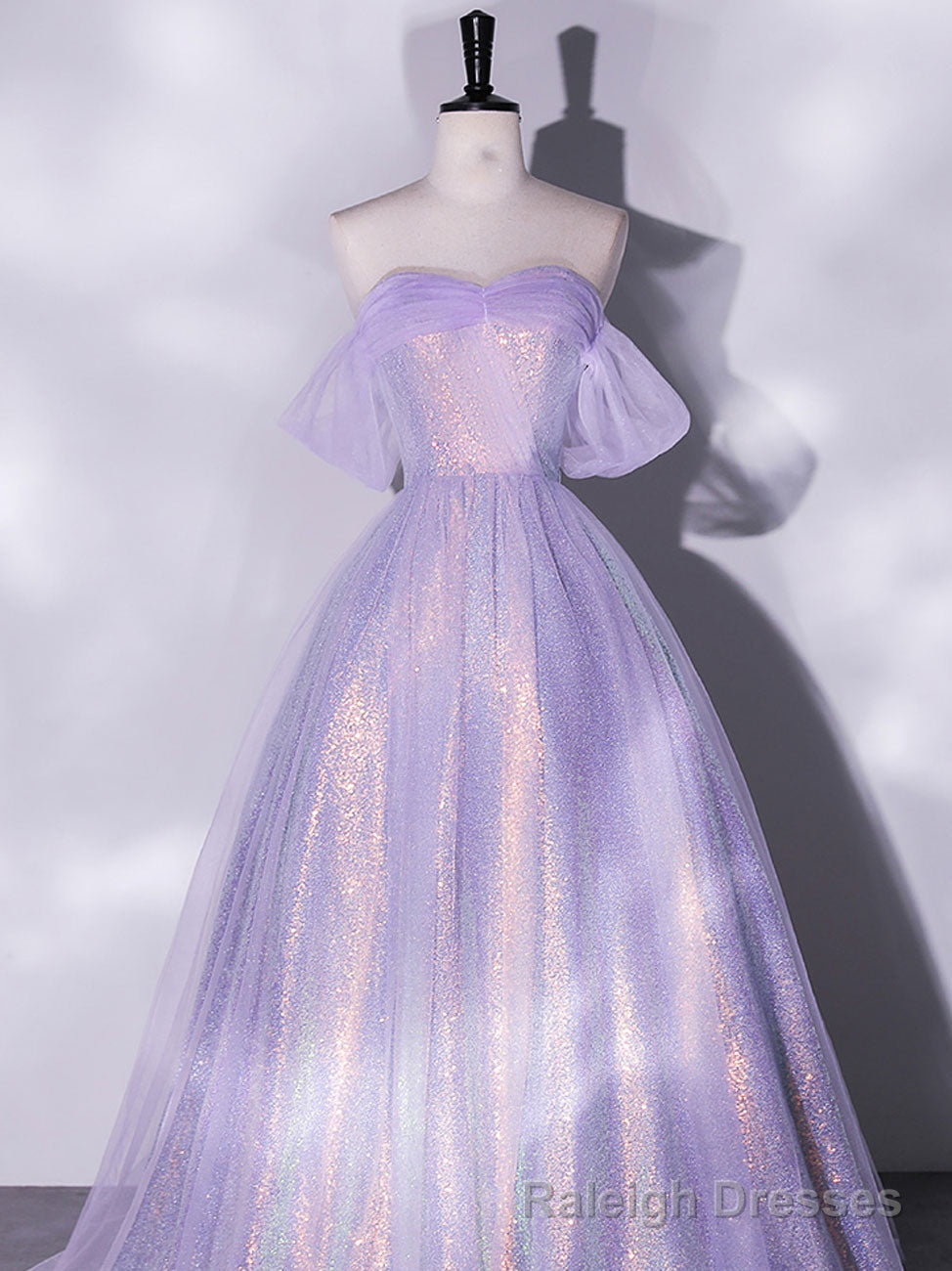 Purple A Line Tulle Sequin Long Prom Dress, Purple Sequin Long Formal Dress