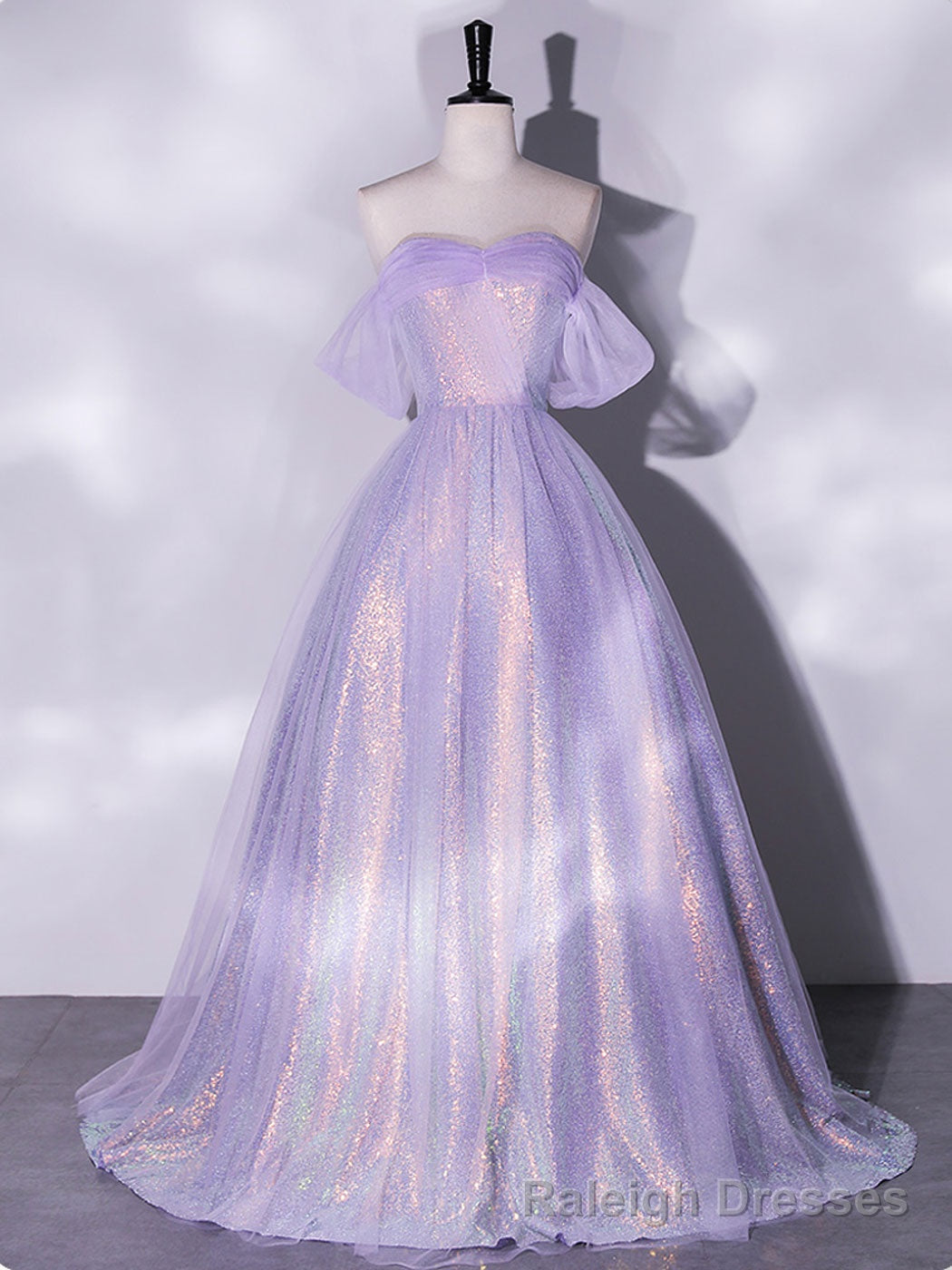 Purple A Line Tulle Sequin Long Prom Dress, Purple Sequin Long Formal Dress
