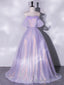 Purple A Line Tulle Sequin Long Prom Dress, Purple Sequin Long Formal Dress