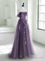 Purple A-Line Tulle With Lace Long Formal Dress, Purple Prom Dress Evening Dress