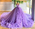 Purple A-line V Neck Tulle Ball Gown Purple Princess Dress