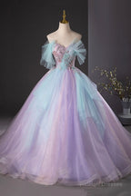Purple And Blue Tulle Long Prom Dress, Beautiful A-Line Evening Party Dress